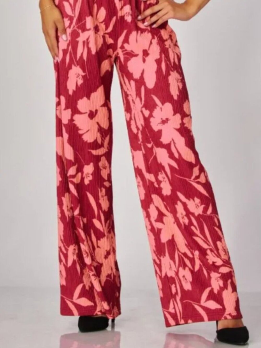 Women’s Wide Leg Floral Pants - Pink Floral - Picture 2 of 13